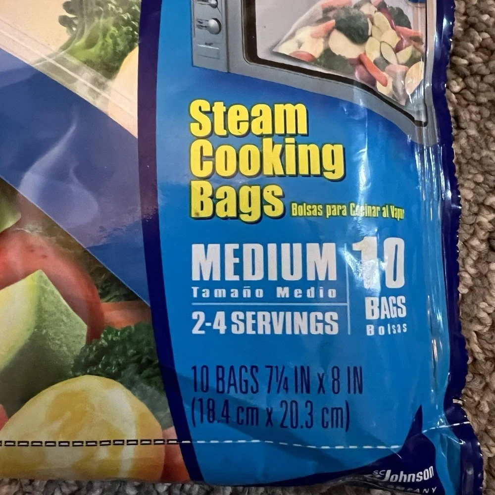 New Ziploc Zip 'n Steam Cooking Bags Medium 10 Bags 2-4‎ Servings Per Bag